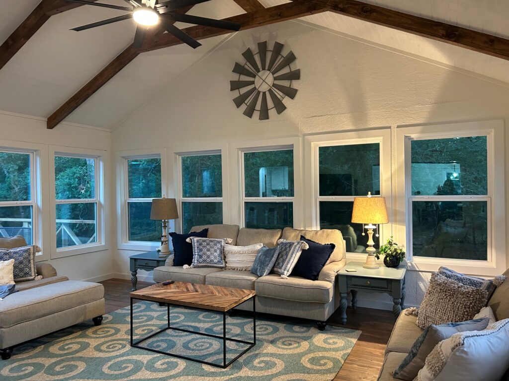 Finished living room in a custom barndominium built by 1802 Build Co. in East Texas
