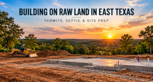 Building a house on land in East Texas: raw land builds by 1802 Build Co.