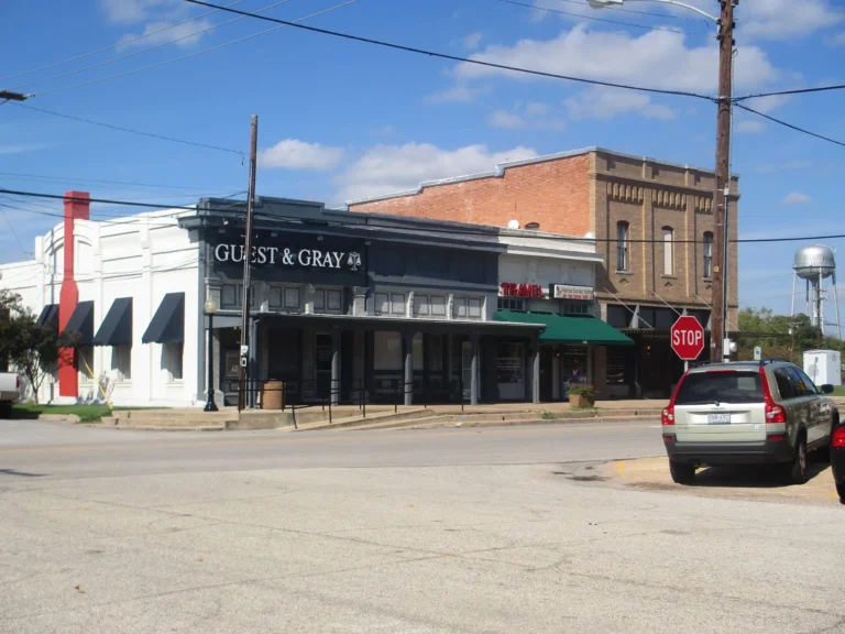 Brick storefronts in downtown Forney, Texas