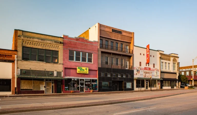 Historic storefronts in downtown Terrell, Texas